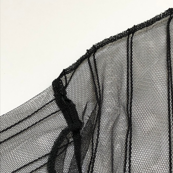 NEW Black Sheer Mesh Blouse Striped Top S to MP - Picture 6 of 8